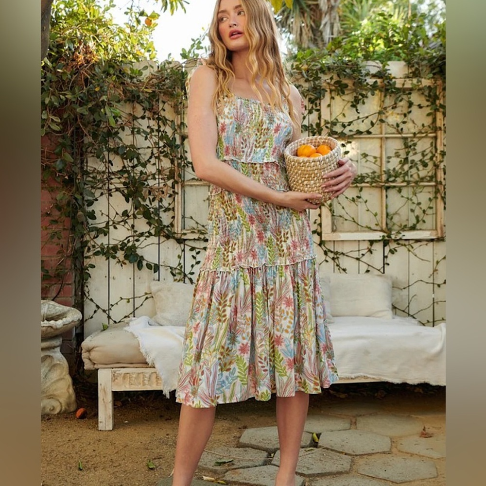 Mittoshop Dallas midi dress Floral Print Summer Dress NWT